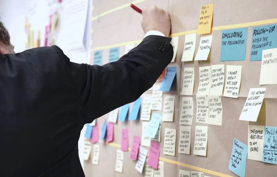 Haftnotizen zur Planung von Vertriebsprozessen an einer Wand