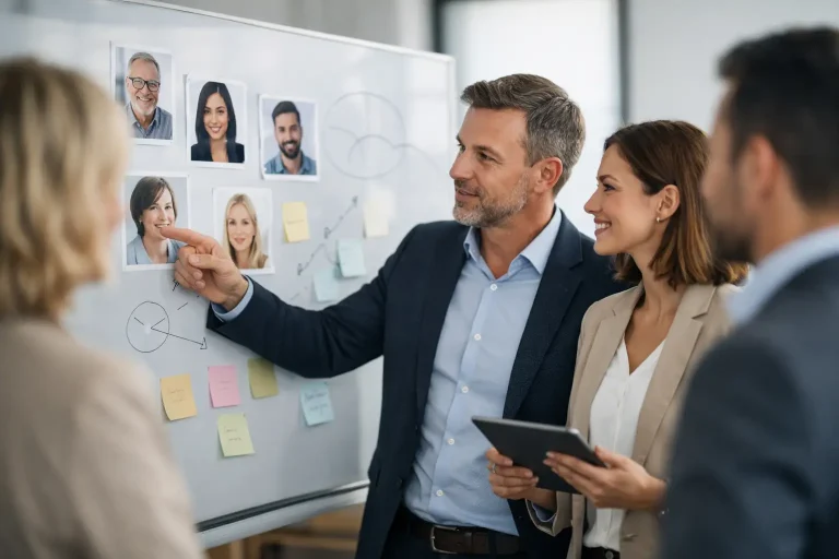 Team ordnet Kundenprofile an einer Pinnwand