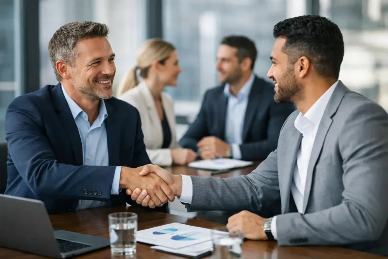 Geschäftspartner besiegeln eine Partnerschaft per Handschlag